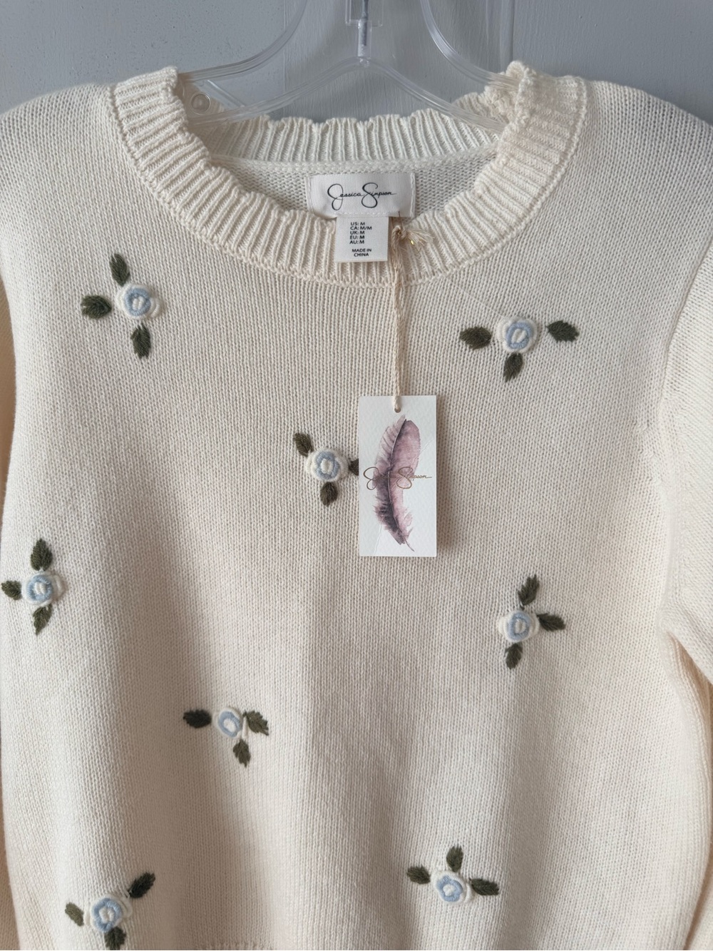 Jessica Simpson Cream Floral Appliqué Crewneck Sweater - Picture 5 of 6